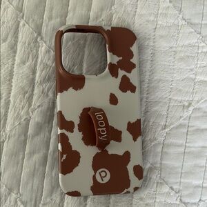 iPhone 14 Pro Loopy Case Cow Print Phone Case - Brown and White
